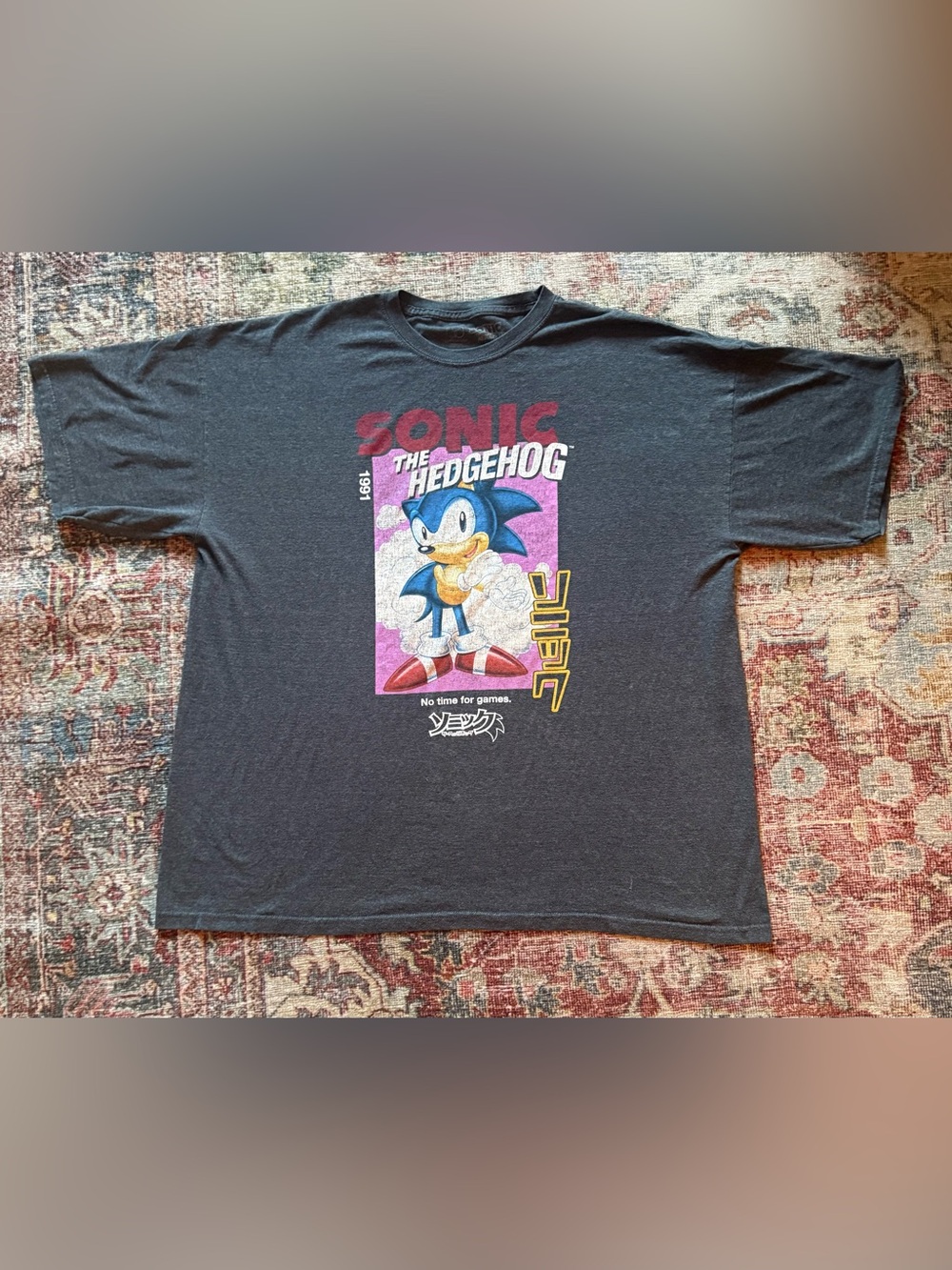 Sonic the Hedgehog 1991 Retro Japanese Graphic Tee 4XL Charcoal Oversized